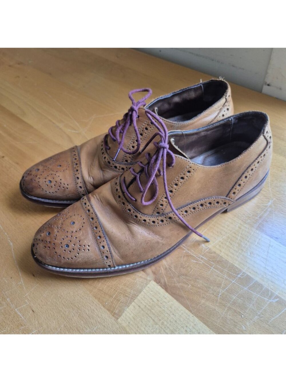 Johnston & Murphy Mens Brown Leather Wingtip Oxford Shoes 8M - Picture 3 of 8